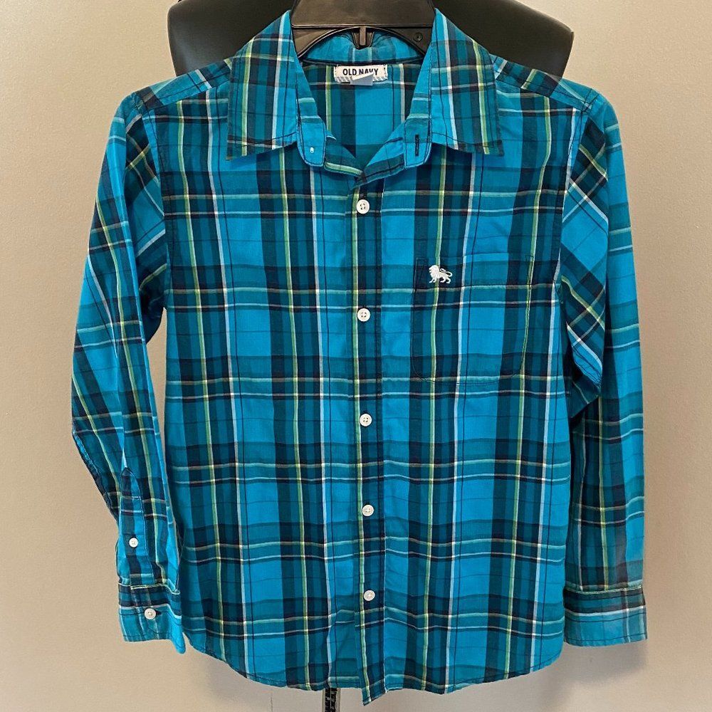 Old Navy Button Down Long Sleeve Collared Checked Boys Shirt Size L